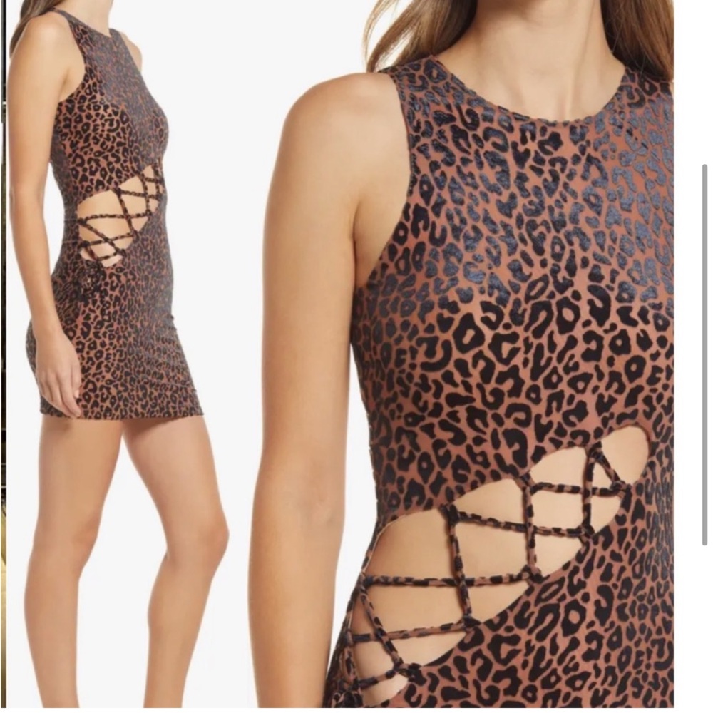 NWT Naked Wardrobe coutout Lace up sleeveless Minidress Leopard print